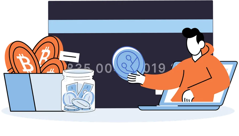 Employee invests in bitcoin jar  Illustration