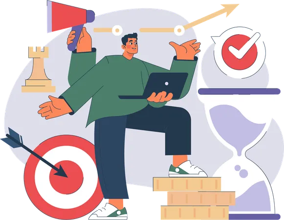 Employee is achieving business target  Illustration