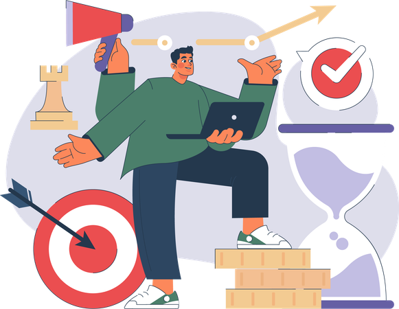 Employee is achieving business target  Illustration