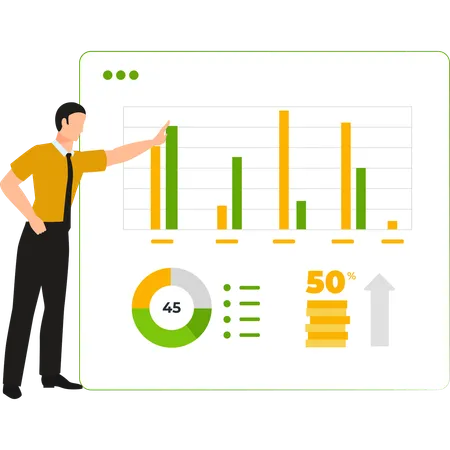 Boy Is Pointing To A Graph On A Web Page Illustration