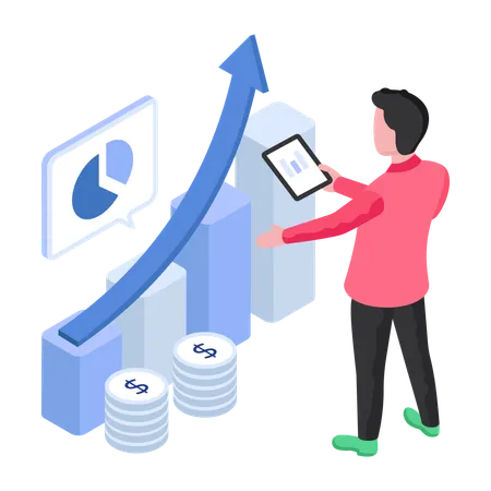 Employee is analyzing Business growth  Illustration