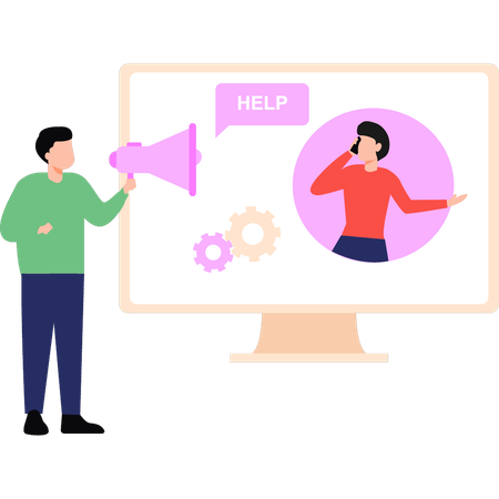 Employee is announcing online help  Illustration