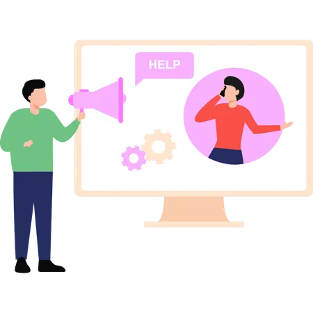 Employee is announcing online help  Illustration
