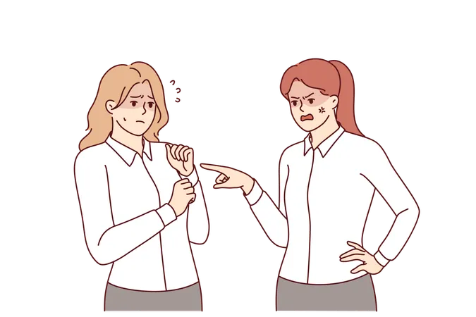 Rude Woman Manager Makes Reprimand Subordinate Scolding Due Lack Of Subordination And Mistakes In Carrying Out Assignments Girl Gets Reprimand From Boss After Being Late Or Not Following Order Illustration