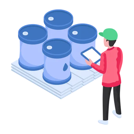 Employee is checking oil barrels  Illustration