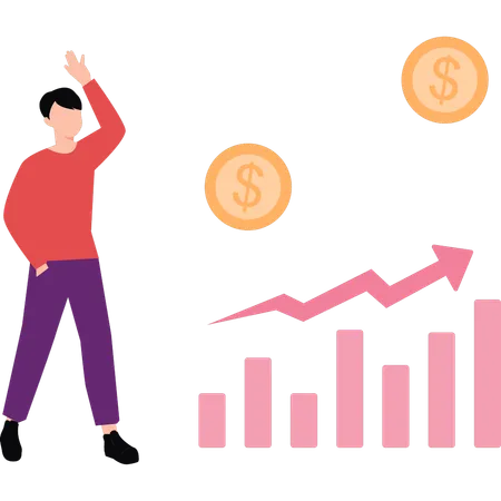The Boy Stands Next To The Profit Graph Illustration