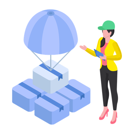 Employee is doing Parachute Delivery  Illustration