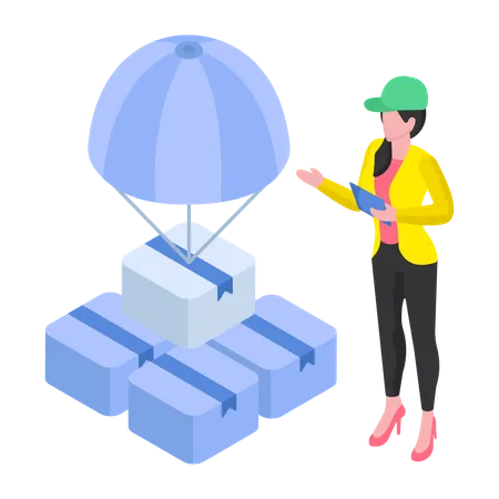 Employee is doing Parachute Delivery  Illustration