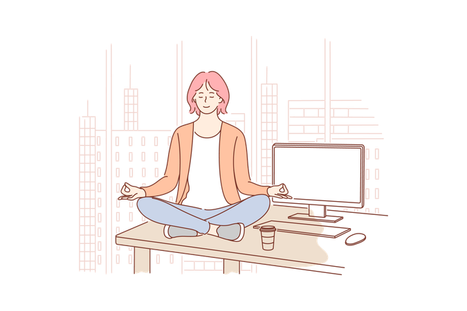 Employee is doing yoga in break time  Illustration