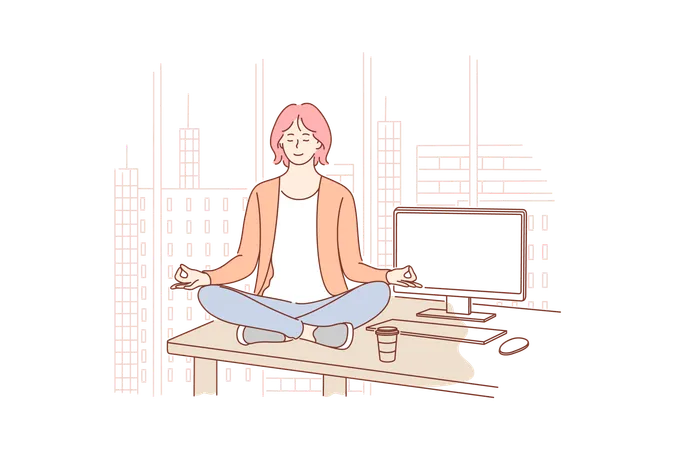 Employee is doing yoga in break time  Illustration