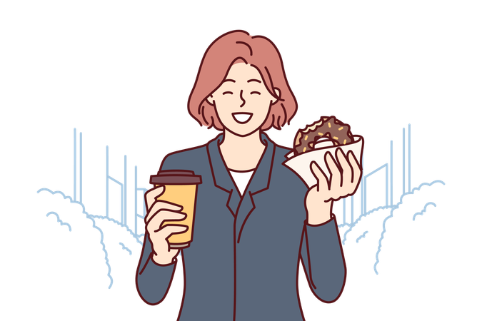 Employee is enjoying her donut in break time  Illustration