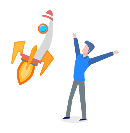Employee is happy with successful launch  Illustration