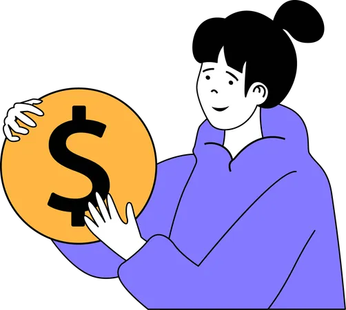Employee is holding dollar coin  Illustration
