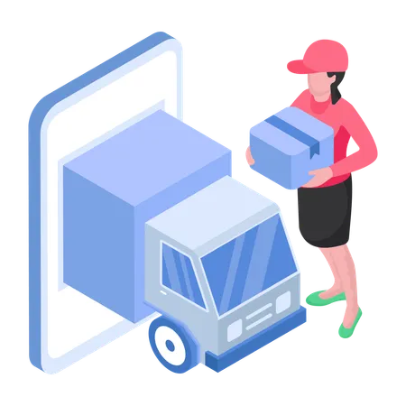 Employee is loading truck with goods  Illustration