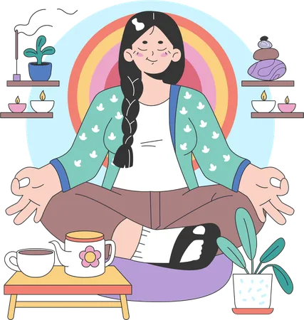 Employee is meditating for good health  Illustration