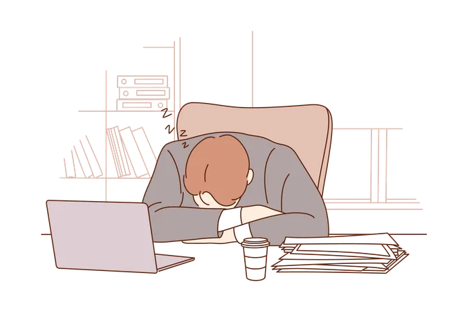 Deadline Overworking Sleep Overload Business Concept Tired Exhausted Overworked Businessman Clerk Manager Sleeping Taking Nap On Office Workplace Table Mental Stress And Tiredness Illustration Illustration