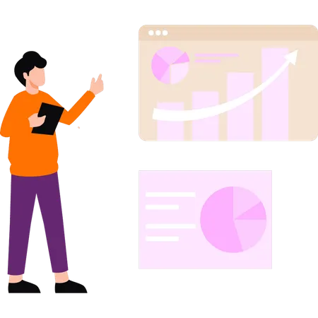 Employee is pointing on business graphs  Illustration