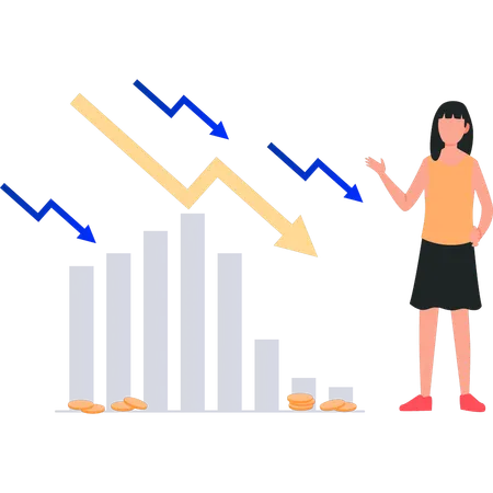 The Girl Is Showing The Business Crisis Graph Illustration