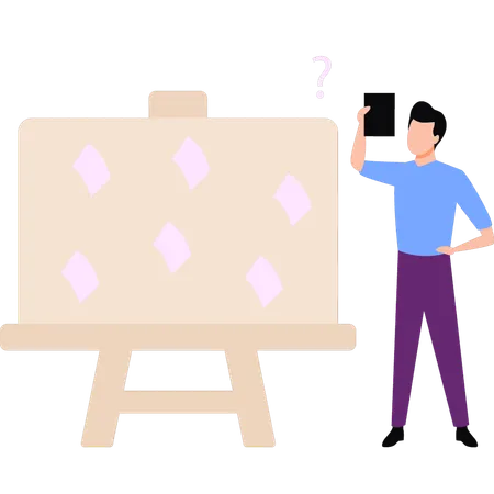 The Boy Is Standing Near The Presentation Board Illustration