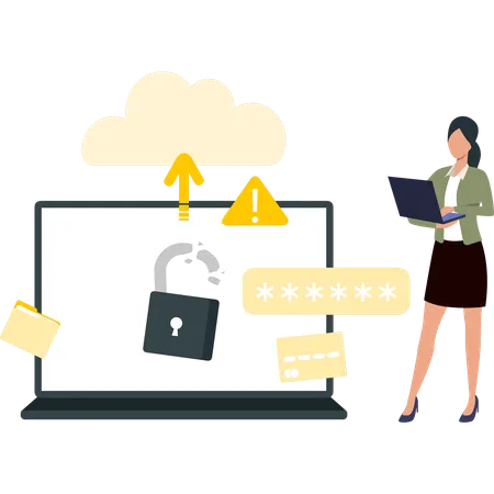 Employee is securing her cloud acount  Illustration