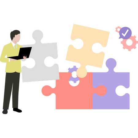 Employee is solving puzzle  Illustration