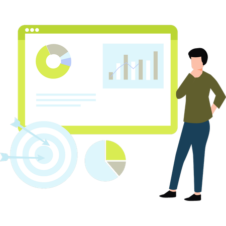 Employee is thinking about analytic chart  Illustration