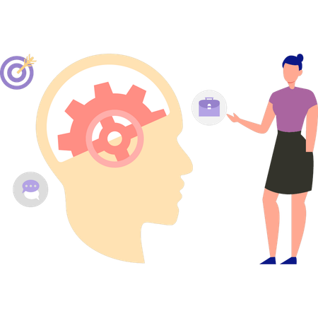 Employee is thinking of strategies in her mind  Illustration