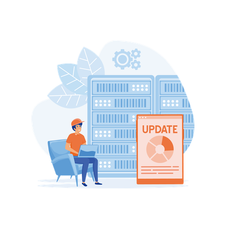 Employee is updating server data  Illustration