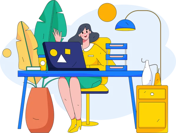 Employee is working on her desk  Illustration