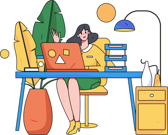 Employee is working on her desk  Illustration