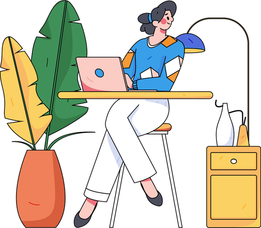 Employee is working on her desk  Illustration