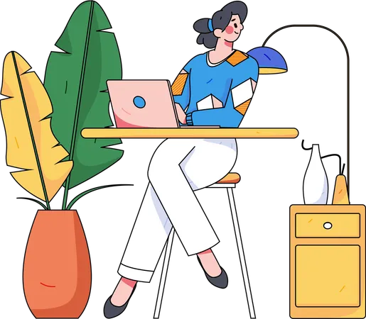 Employee is working on her desk  Illustration