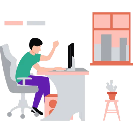 Employee is working on his desk  Illustration