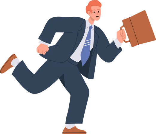 Employee Character Late For Work Running Fast Sprinting To Office Vector Illustration Flat Cartoon Executive Manager Isolated On White Background Company Staff Business And Goal Achievement Concept Illustration
