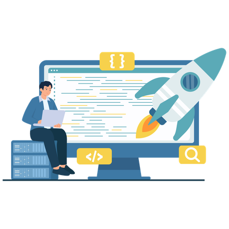 Employee Launching new Web App  Illustration