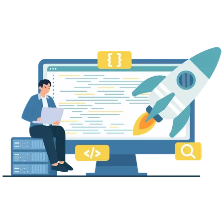 Employee Launching new Web App  Illustration