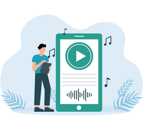 Employee listening songs on Music App  Illustration