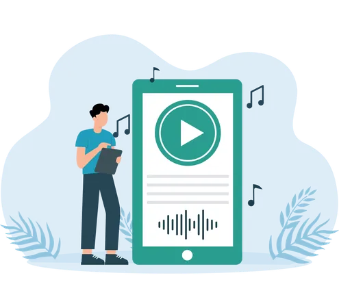 Employee listening songs on Music App  Illustration