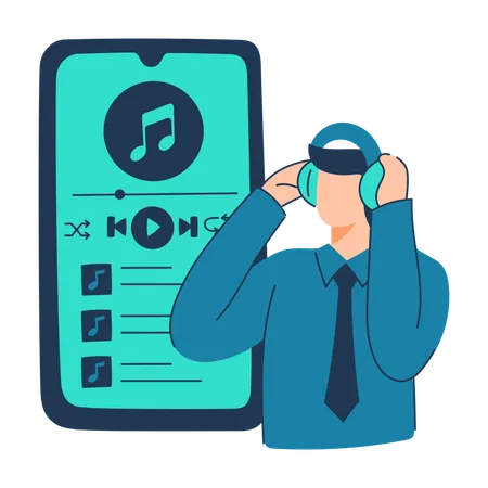 Employee listens music on music player app  Illustration