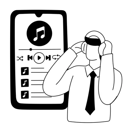Employee listens music on music player app  일러스트레이션
