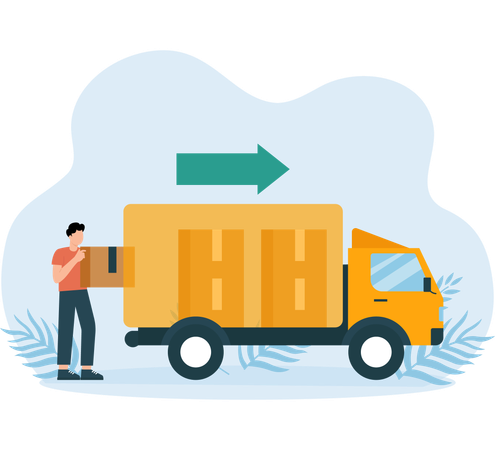 Employee loading packages in shipping truck  Illustration