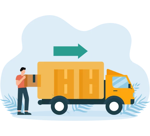 Employee loading packages in shipping truck  Illustration