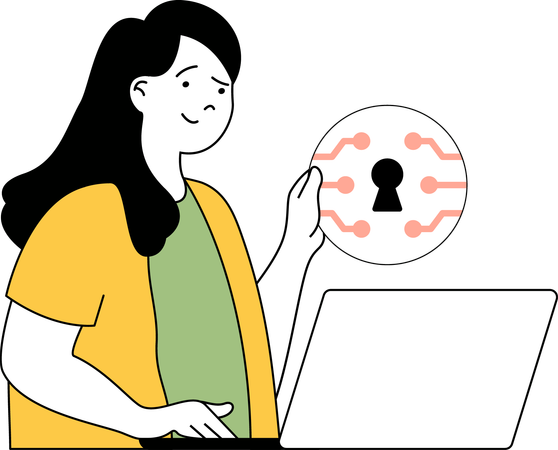 Employee locks her laptop  Illustration