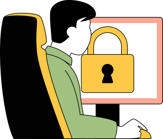 Employee locks his computer  Illustration