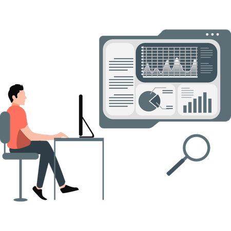 Employee looking at analytical graph of business  Illustration