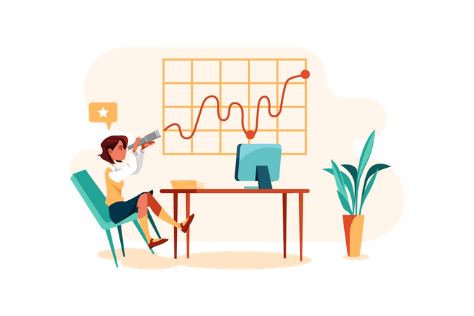 Employee looking at marketing growth Illustration