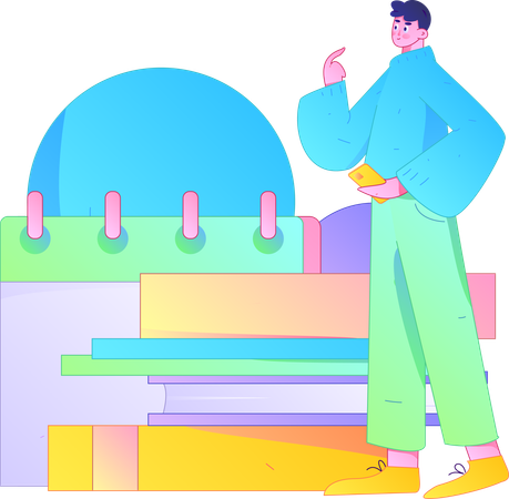 Employee looks at business tasks  Illustration