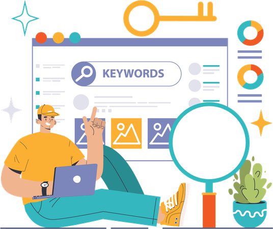 Employee looks for keyword search  Illustration