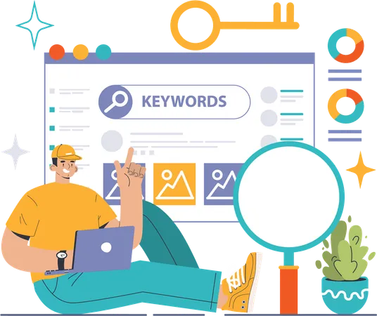 Employee looks for keyword search  Illustration