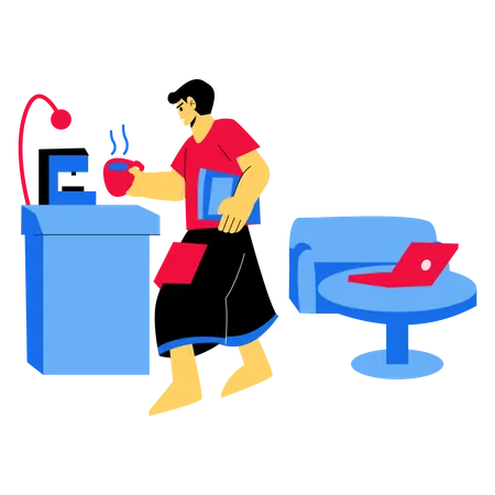 Employee making coffee while working from home  Illustration